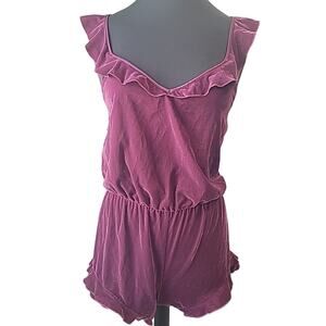 Victoria’s Secret Maroon Velour Romper Size S Strappy Criss Cross Back EUC
